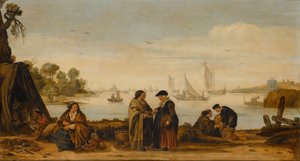 Flusslandschaft mit Frauen, die die Hand lesen von Arent Arentsz