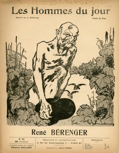 Titelblatt von „Les Hommes du jour“, Satirisch in Schwarz-Weiß, ca. 1909: Zensur - Berenger Rene (1830-1915) - Illustration von Aristide Delannoy (1874-1911)