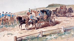 Ein Postillion auf einem Kutschpferd, 19. Jahrhundert, 1886