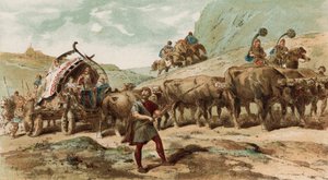 Ochsenkarren und Eskorte des Nervii-Stammes aus Nordgallien