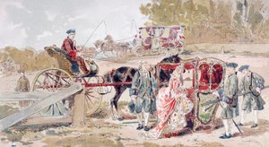 Reiche Dame steigt in eine Sänfte