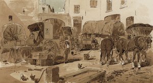 Königliche niederländische Postkutsche, Cabriolet, Weinfasswagen und Kohlenwagen, 19. Jahrhundert