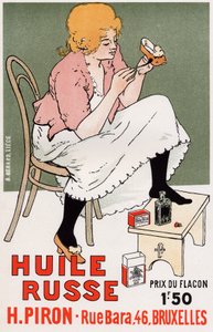 Lifestyle. Mode. Russische Ölmalerei, Schuhreparatur. Plakat von Armand Rassenfosse, Belgien, ca. 1895 von Armand Rassenfosse