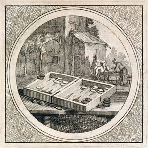 Backgammon-Set und Spieler aus Stichtelyke Zinnebeelde von Arnold Houbraken