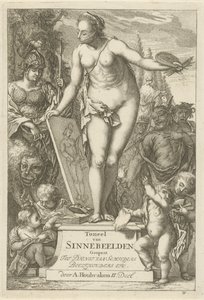 Personifikation der Malerei auf einem Sockel