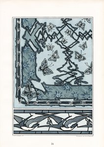 Jugendstil-Dekorationsmuster mit Schwalben und Schmetterlingen
