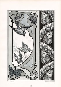 Dekorative Paneele und Bordüre mit Vogel- und Schmetterlingsmotiven von Arnold Lyongrün
