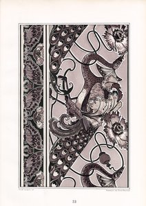 Ornamentrahmen mit Pfauen und Nelken in Monochrom von Arnold Lyongrün