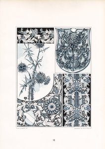 Distelornament in Blau und Weiß (Lithografie)