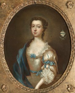 Eines von zwei Porträts von zwei Schwestern der Familie Moult aus Nottinghamshire (Öl auf Kupfer) von Arthur Devis
