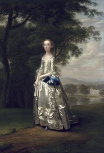 Porträt einer Dame in einer Landschaft von Arthur Devis