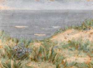 Meeresblick mit Dünen, blühendem Seegras, ca. 1900