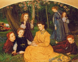 Ein Geburtstags-Picknick - Porträts der Kinder von W.W. Pattinson, Esq. aus Felling, in der Nähe von Gateshead, 1866-67 von Arthur Hughes