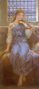 Mädchen mit Geige von Arthur Hughes