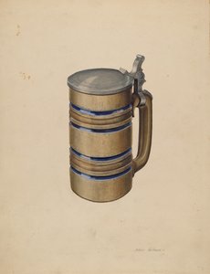 Steingut- und Zinnbierkrug von Arthur Mathews