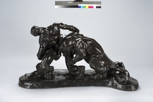 Mann im Kampf mit Löwinnenjungem (Bronze) von Arthur Putnam
