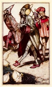 Ein Laputischer Gentleman beim Spaziergang, aus Teil III: Eine Reise nach Laputa usw. in Gullivers Reisen von Jonathan Swift von Arthur Rackham