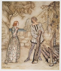 Ach, jetzt, bitte, arbeite nicht so hart, Illustration aus William Shakespeares Der Sturm, veröffentlicht 1926 von Arthur Rackham