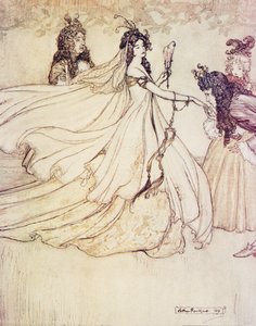 Aschenputtel geht zum Ball, aus Die Märchen der Brüder Grimm, veröffentlicht 1909 von Arthur Rackham