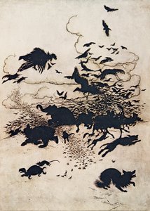 Beim dritten Stich schrie der Fuchs und sein Schwanz ging zwischen seine Beine, aus Die Märchen der Brüder Grimm, veröffentlicht 1909