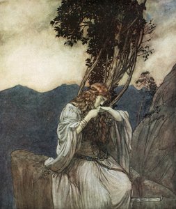 Brunnhilde küsst den Ring, den Siegfried bei ihr gelassen hat von Arthur Rackham