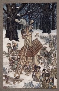 Das Haus für Maimie bauen, aus Peter Pan in Kensington Gardens von J M Barrie, veröffentlicht 1906 von Arthur Rackham