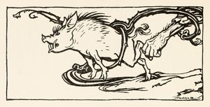 Carl fängt einen Wildschwein für sein Abendessen, aus The Carl of the Drab Coat in Irish Fairy Tales von Arthur Rackham