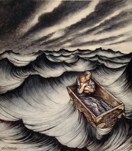 Danae umarmte ihr Kind fest, Illustration aus 