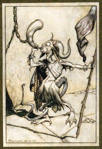 Bevor das Horn am Tor des Barbican-Turms geblasen wurde, 1907 von Arthur Rackham
