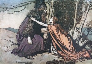 Vater! Vater! Sag mir, was dir fehlt. Illustration für Das Rheingold und Die Walküre von Richard von Arthur Rackham
