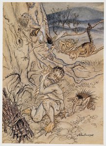 Wegen jeder Kleinigkeit werden sie auf mich gesetzt, Illustration aus William Shakespeares Der Sturm, veröffentlicht 1926 von Arthur Rackham