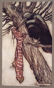 Jahrelang hatte er still seine Strümpfe gefüllt, aus Peter Pan in Kensington Gardens von J M Barrie, veröffentlicht 1906 von Arthur Rackham