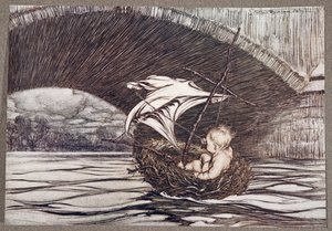 Er ging unter der Brücke hindurch und kam in voller Sicht auf die köstlichen Gärten, aus Peter Pan in Kensington Gardens von J M Barrie, veröffentlicht 1906