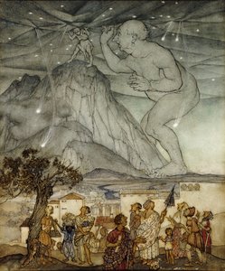 Herkules trägt den Himmel statt Atlas von Arthur Rackham