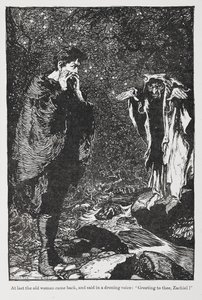 Illustration aus Jorinde und Joringel von Zachiel und der alten Frau. von Arthur Rackham