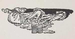 Illustration von Scrooges Händen, die Geld zählen
