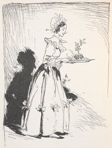 Illustration einer Frau, die einen Weihnachtskuchen trägt