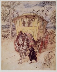 Es war ein goldener Nachmittag: Der Geruch des Staubs, den sie aufwirbelten, war reich und befriedigend, aus Wind in den Weiden von Kenneth Grahame (1859 - 1932), veröffentlicht 1940 von Arthur Rackham