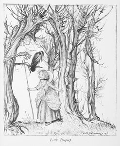 Little Bo-peep im Wald mit einem Vogel von Arthur Rackham