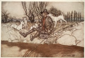 Kein Hund würde ihn in der ganzen Nachbarschaft anbellen., aus Rip Van Winkle von Washington Irving, veröffentlicht 1910 von Arthur Rackham