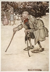 Alter Mann mit zwei Stöcken, aus Rip Van Winkle von Washington Irving, veröffentlicht 1910 von Arthur Rackham