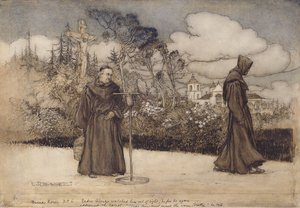 Padre Alonzo beobachtete ihn, bis er außer Sicht war, Illustration aus Gute Nacht von Eleanor Gates, 1907