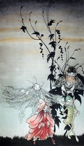 Peaseblossom, Cobweb, Moth, Mustardseed, die Feen, die Titania in Ein Sommernachtstraum von Arthur Rackham begleiteten von Arthur Rackham