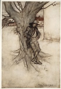 Rips Sohn, ein genaues Abbild von ihm selbst, als er den Berg hinaufging., aus Rip Van Winkle von Washington Irving, veröffentlicht 1910 von Arthur Rackham