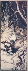 Die Enten, die er einst gerettet hatte, tauchten und brachten den Schlüssel aus der Tiefe, aus Die Märchen der Brüder Grimm, veröffentlicht 1909 von Arthur Rackham