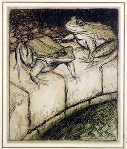 Die Frösche und der Brunnen, Illustration aus Äsops Fabeln, veröffentlicht 1912