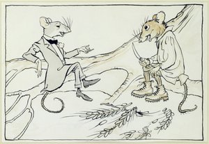 Die Stadtmaus und die Landmaus, Illustration aus Äsops Fabeln, veröffentlicht 1912