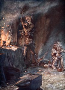 Das Schmieden von Nothung, 1924 von Arthur Rackham