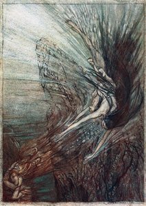 Die Neckerei der Rheintöchter. Illustration für Das Rheingold und Die Walküre von Richard Wagner
