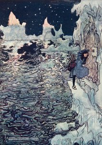 Die gute kleine Schwester schnitt ihren eigenen kleinen Finger ab, steckte ihn ins Schloss und schaffte es, es zu öffnen, aus Die Märchen der Brüder Grimm, veröffentlicht 1909 von Arthur Rackham